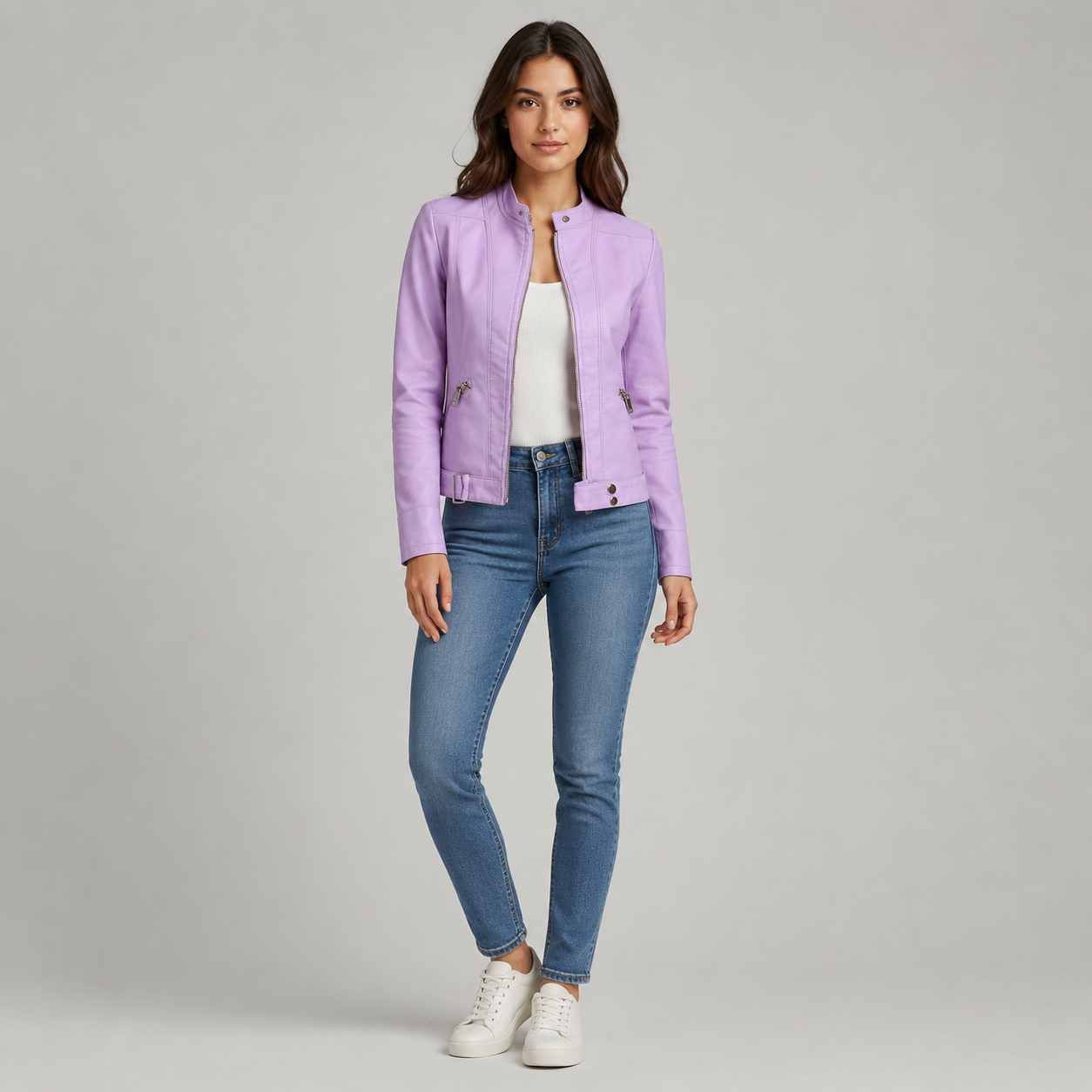 Women's Slim-Fit Zip-Up Biker Leather Jacket