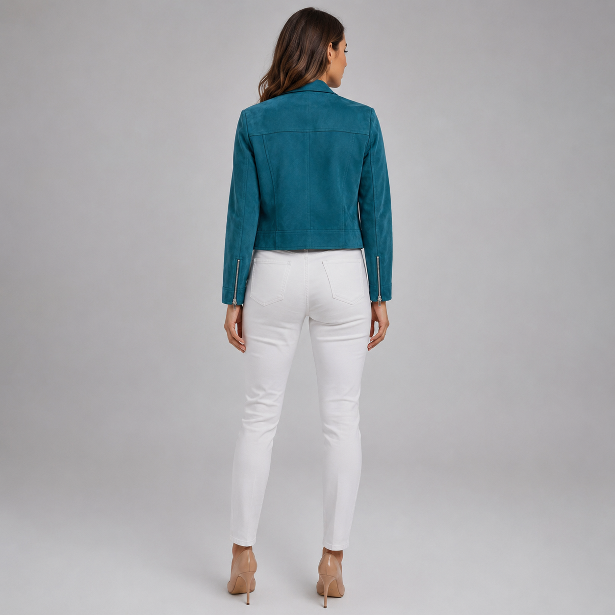 Women's Slim-Fit Suede Moto Jacket With Zip Front