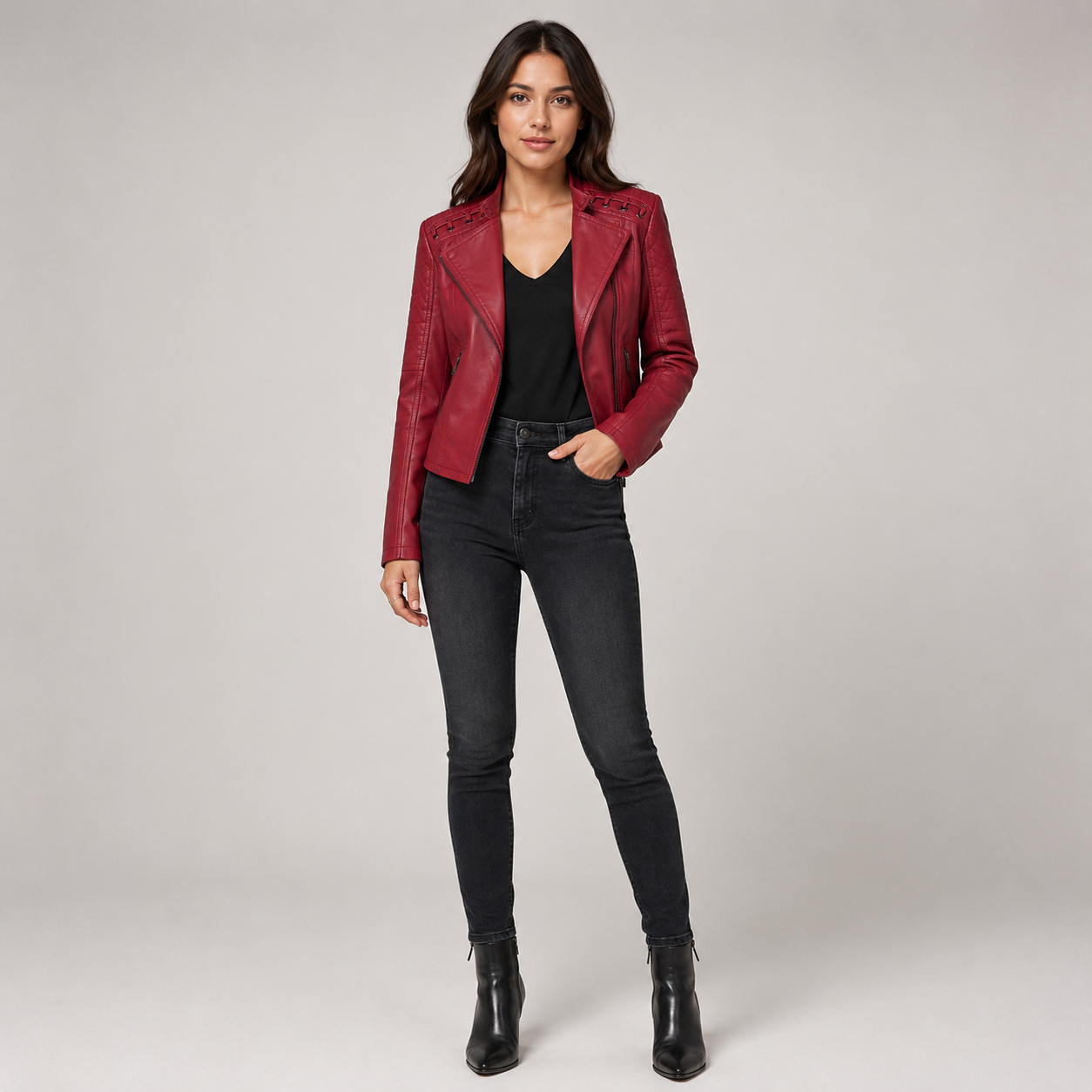 Women's Slim-Fit Moto Leather Coats & Jackets With Diagonal Zip