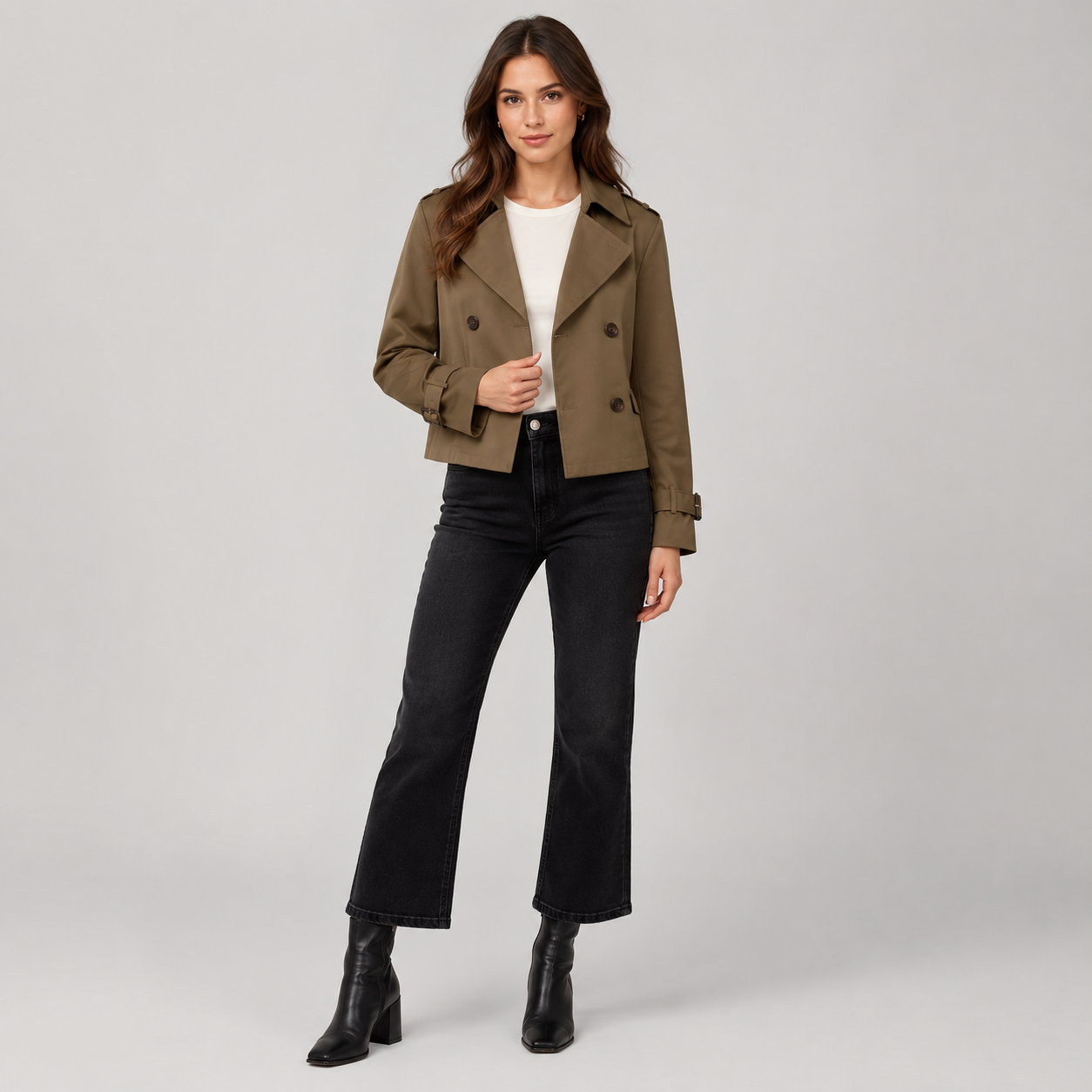 Grace | Women's Cropped Double-Breasted Trench Coat Buckle Cuff