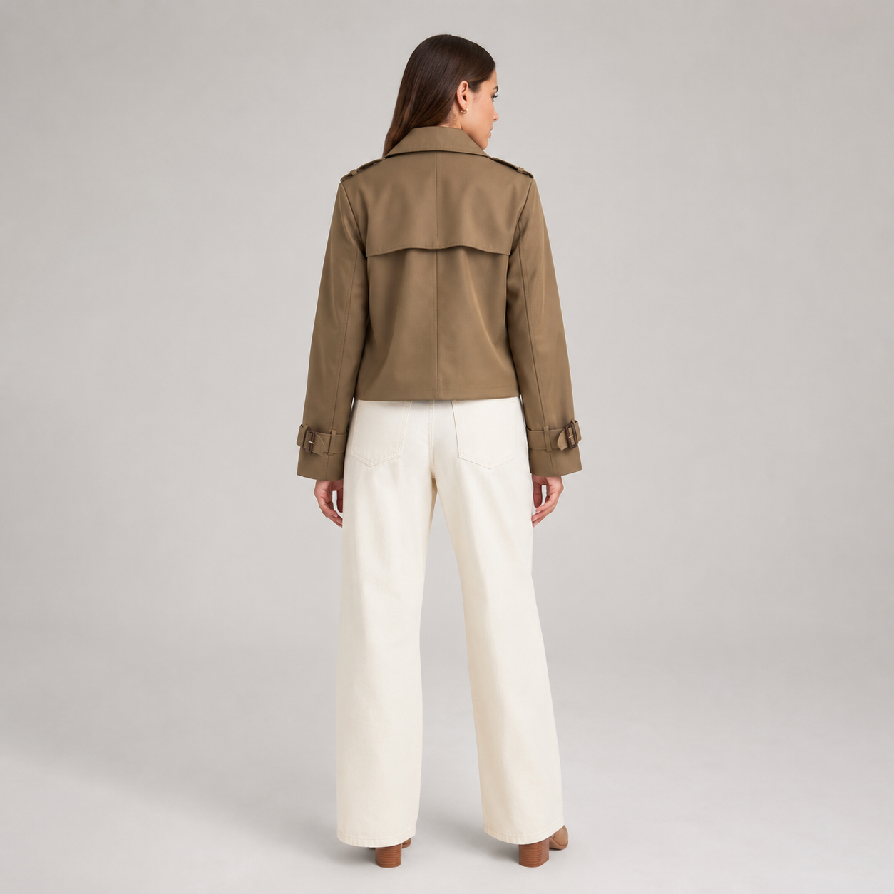 Grace | Women's Cropped Double-Breasted Trench Coat Buckle Cuff