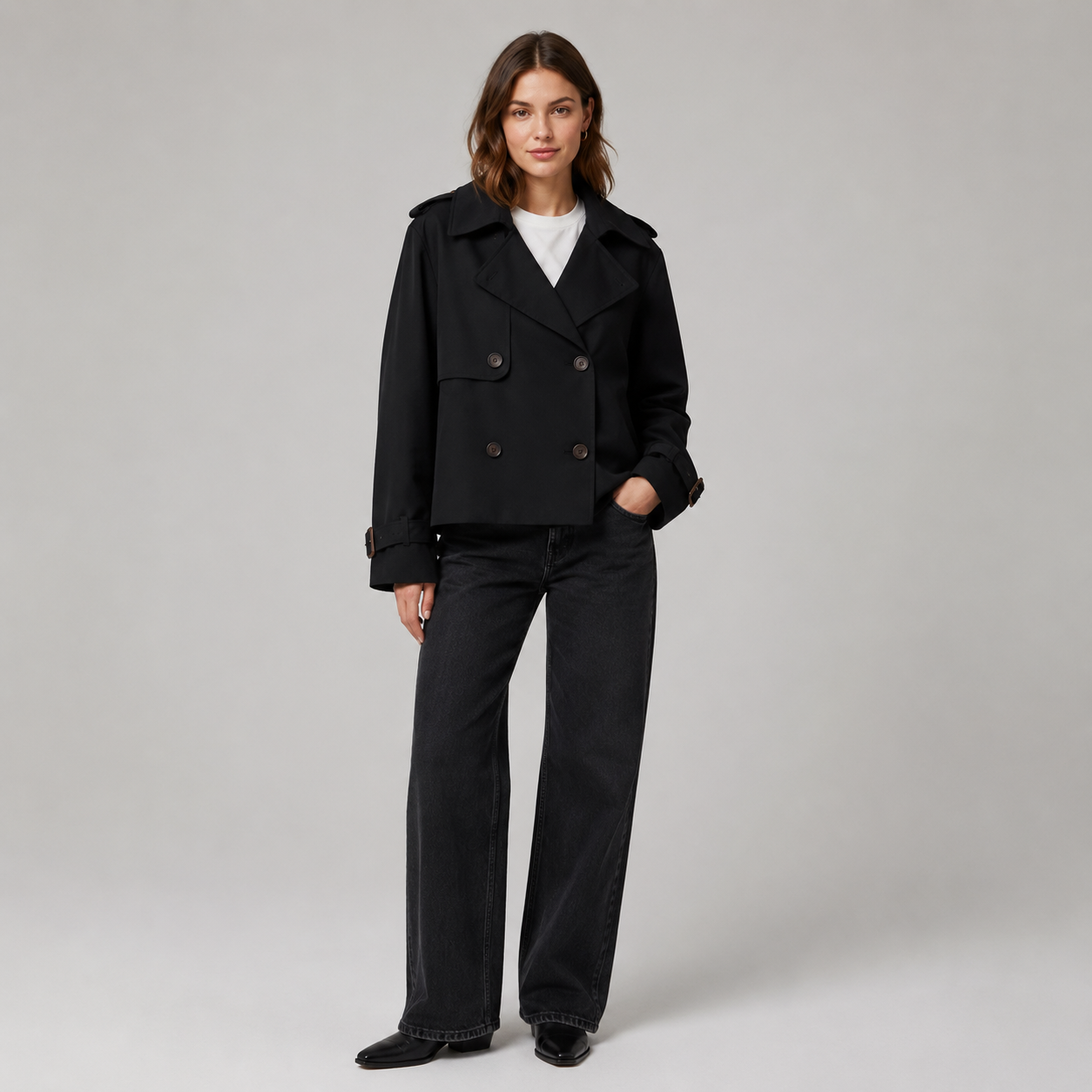 Grace | Women's Cropped Double-Breasted Trench Coat Buckle Cuff