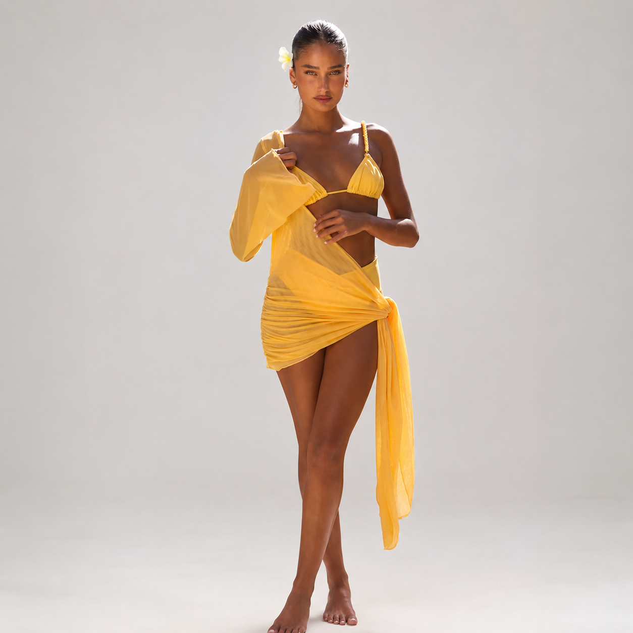 Women’s Three-Piece Bikini Set with Cover-Up Skirt