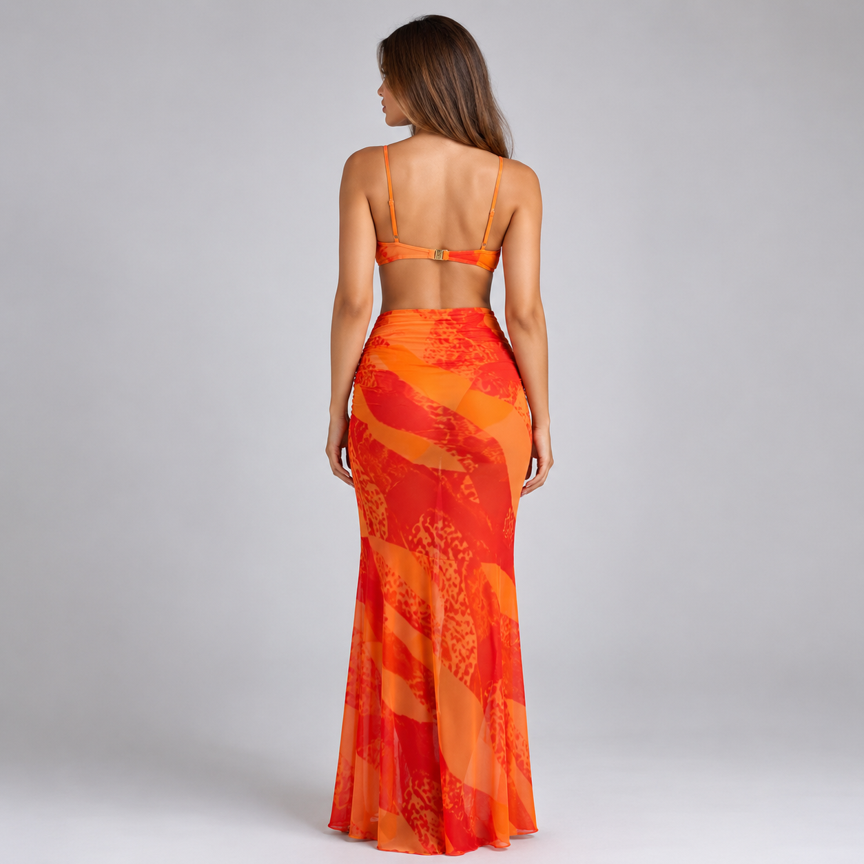 Women’s Three-Piece Printed Bikini & Mesh Skirt Set