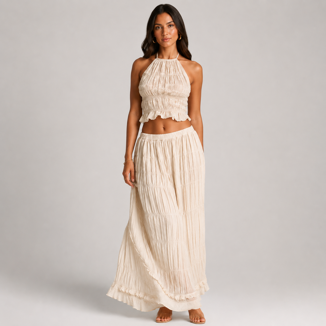 Women's Boho Halter Cami & Maxi Skirt Set