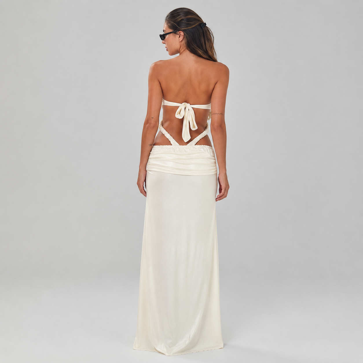 Women’s Ruched Bandeau Bikini & Maxi Skirt Set