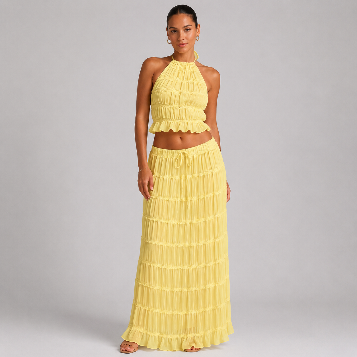 Women's Boho Halter Cami & Maxi Skirt Set