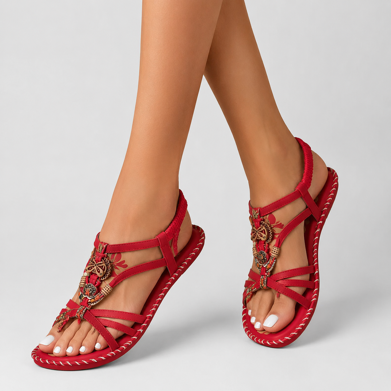 Women's Orthopedic Beaded T-Strap Comfort Sandals