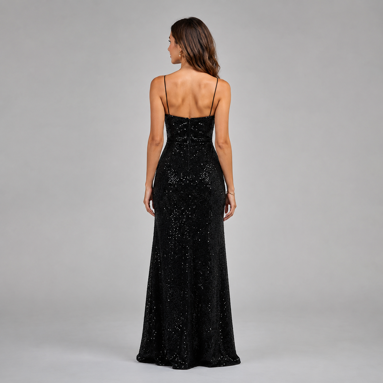 Women's Corset Bodice Sleeveless Sequin Maxi Dress With High Slit