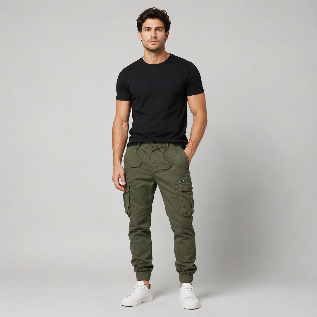 Men's Elastic Waist Tactical Cargo Jogger Pants