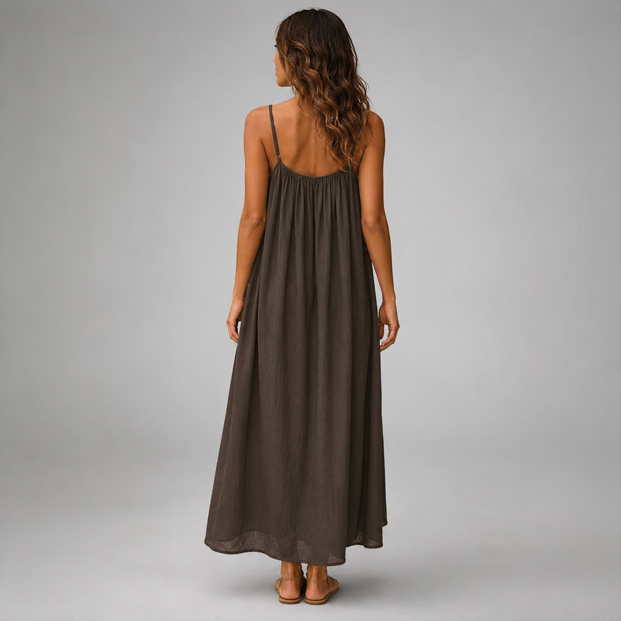 Women's Spaghetti Strap Linen Maxi Dress With Pockets