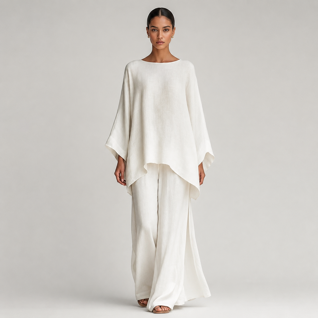 Women's Batwing Sleeve Linen-Look Wide-Leg Co-Ord Set