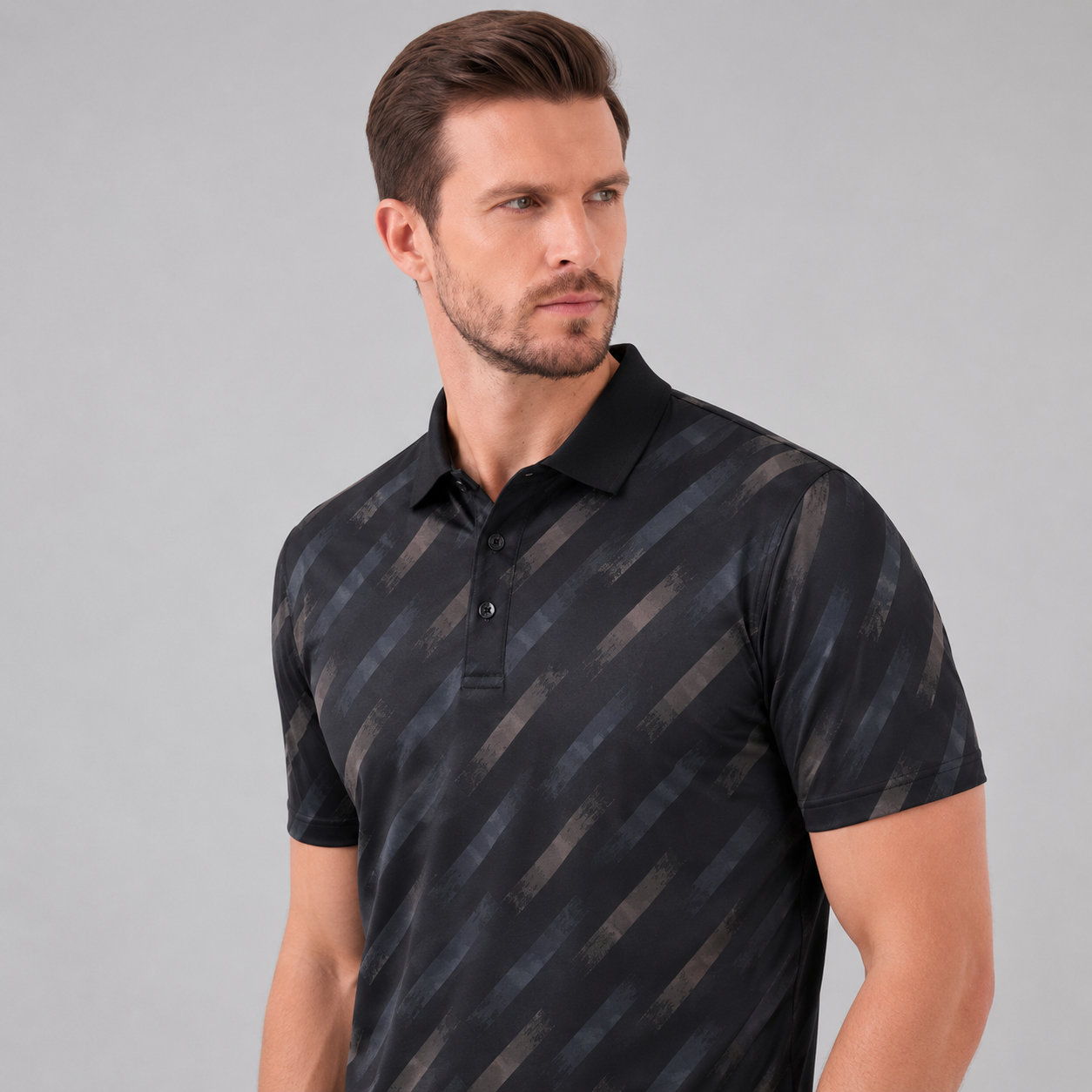 Men's Diagonal Striped Short Sleeve Polo Shirt