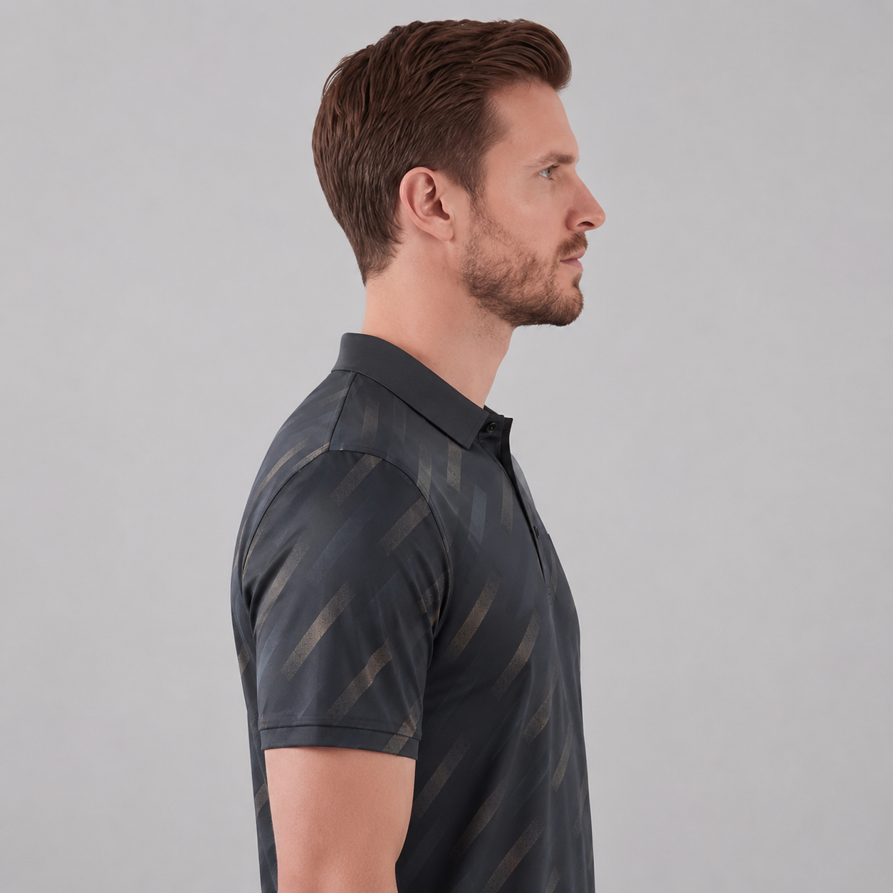 Men's Diagonal Striped Short Sleeve Polo Shirt