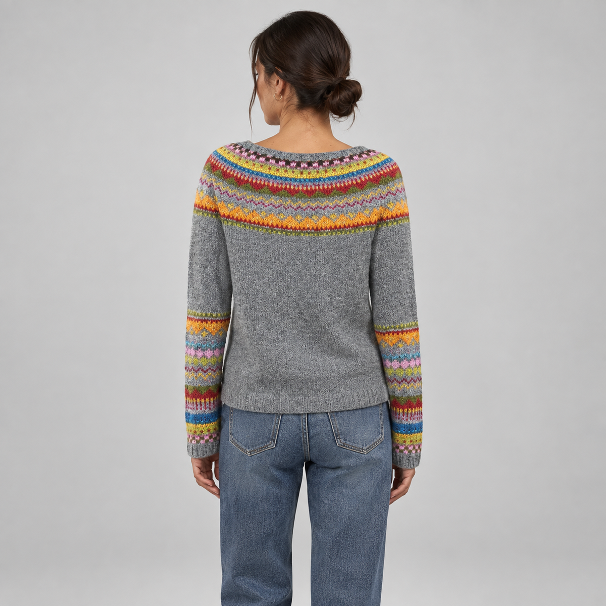 Women's Retro Stripe Knit Pullover on a model, back view