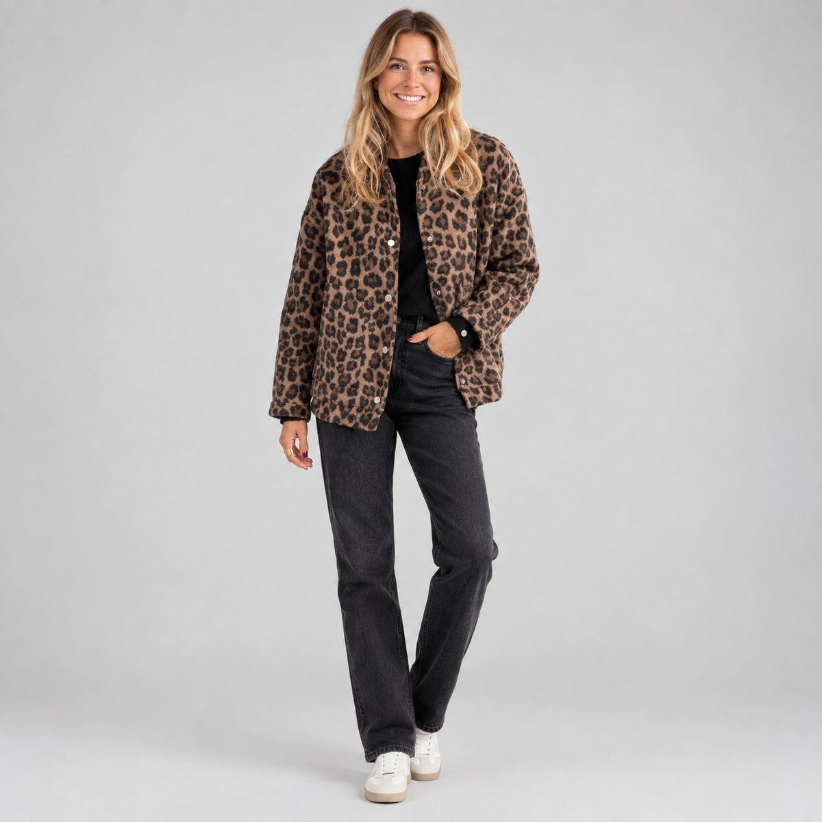 Women's Oversized Leopard Print Quilted Jacket — product image