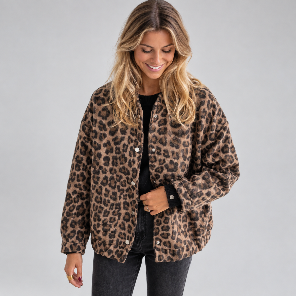 Women's Oversized Leopard Print Quilted Jacket — product image