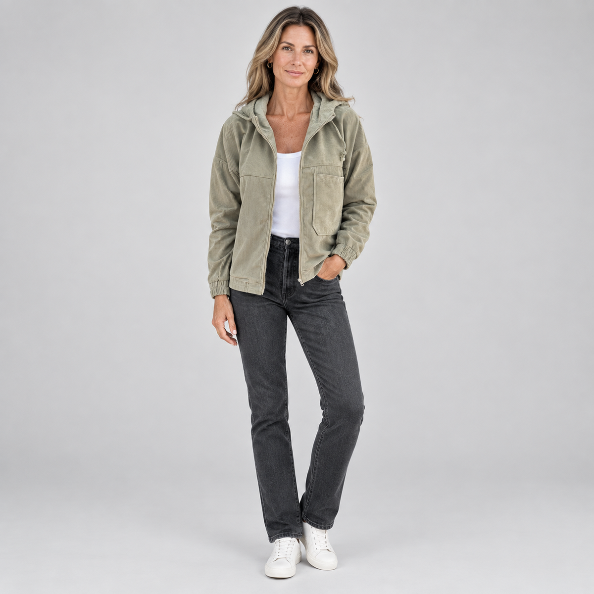 Women's Corduroy Hooded Zip-Up Jacket — product image
