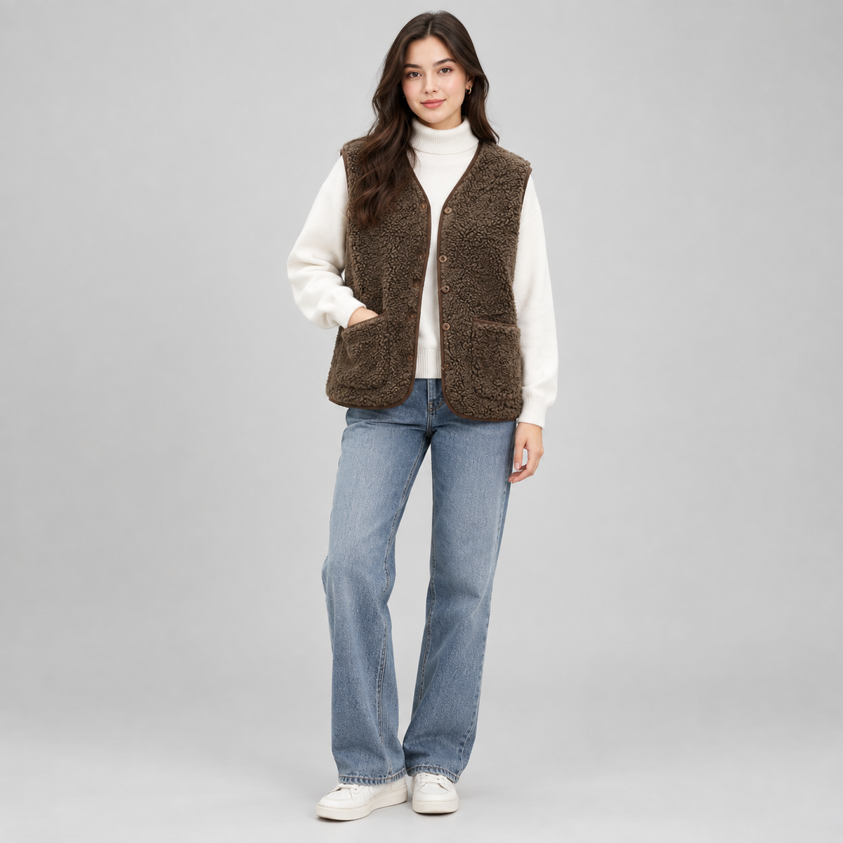 Women's Sherpa Fleece Button-Up Vest — product image
