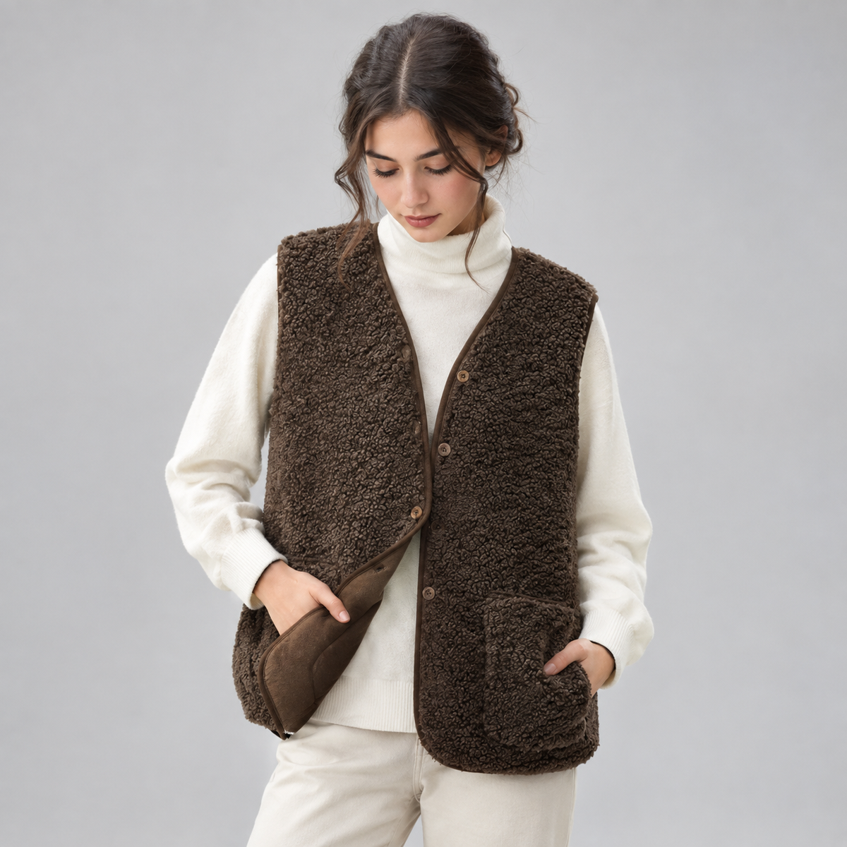 Women's Sherpa Fleece Button-Up Vest — product image