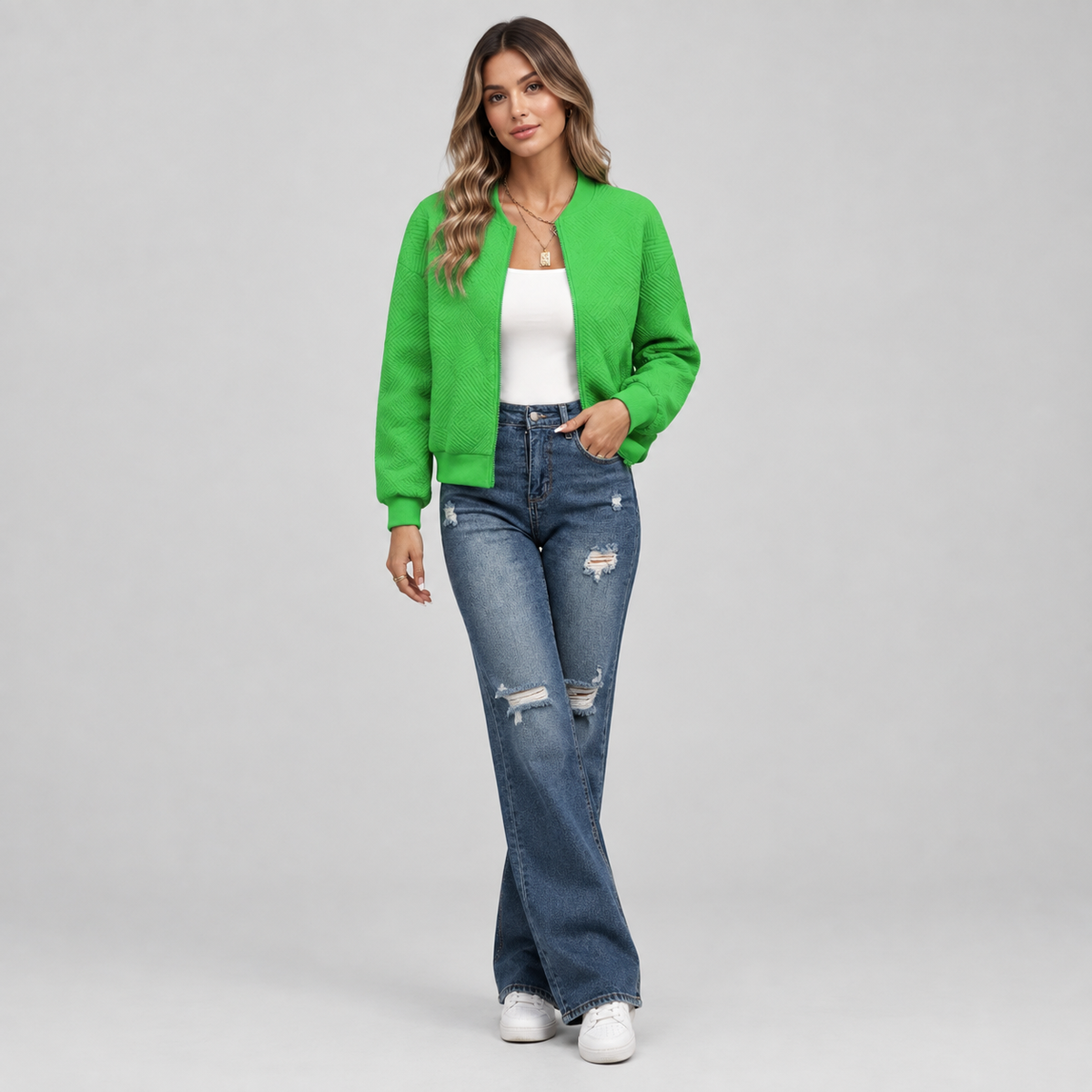 Women's Textured Quilted Cropped Bomber Jacket — product image