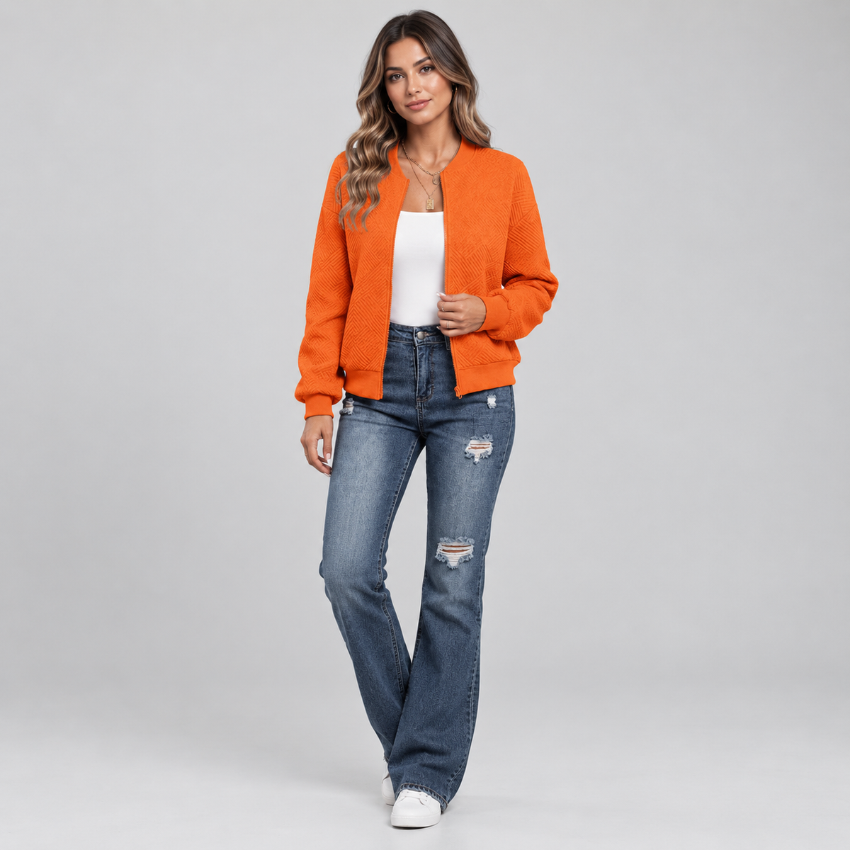 Women's Textured Quilted Cropped Bomber Jacket — product image