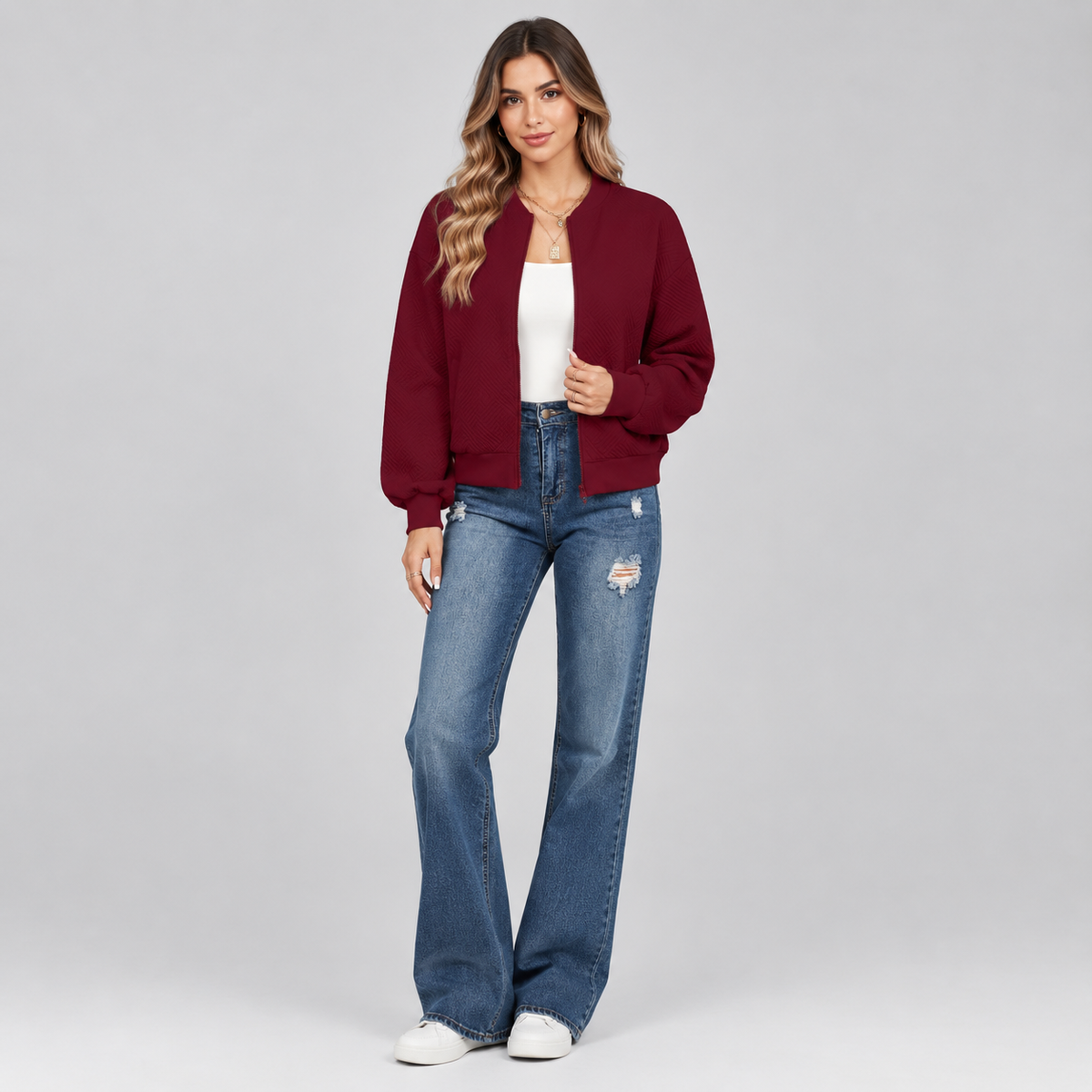 Women's Textured Quilted Cropped Bomber Jacket — product image