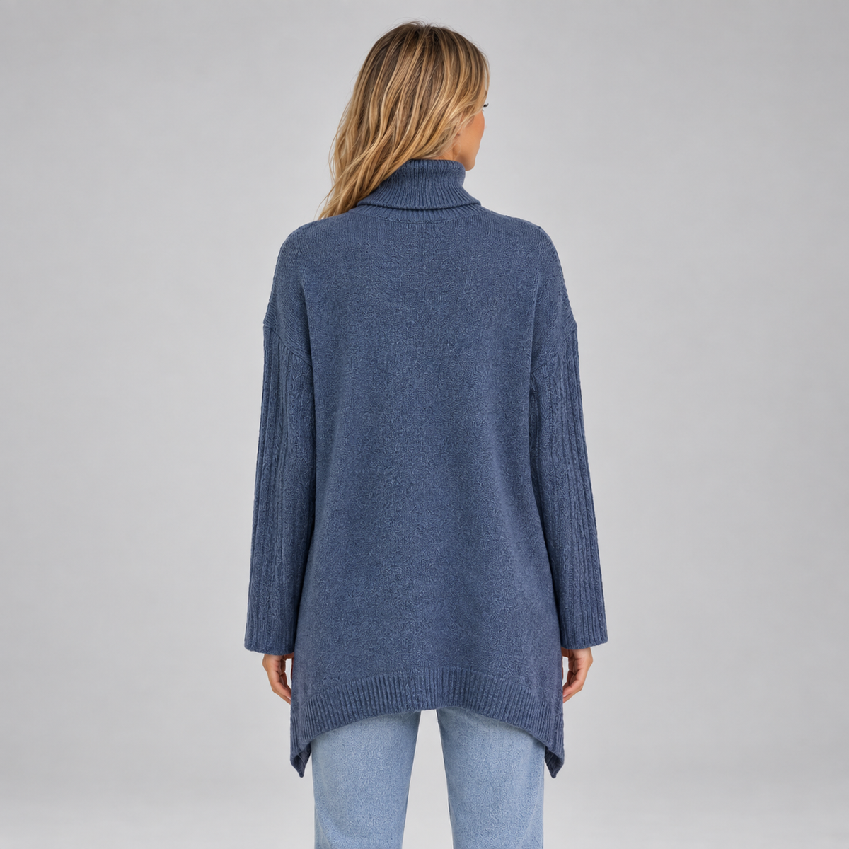 Women’s Roll Neck Oversized Jumper on a model, back view