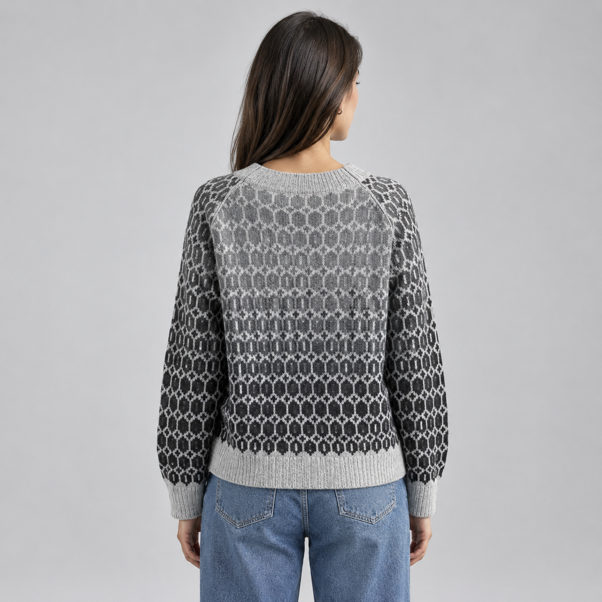 Women's Relaxed-Fit Gradient Fairisle Knit Sweater on a model, back view