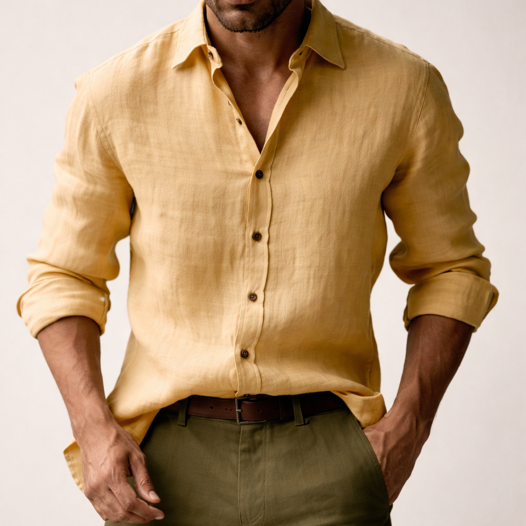 Men's Linen Long Sleeve Relaxed Fit Shirt Summer