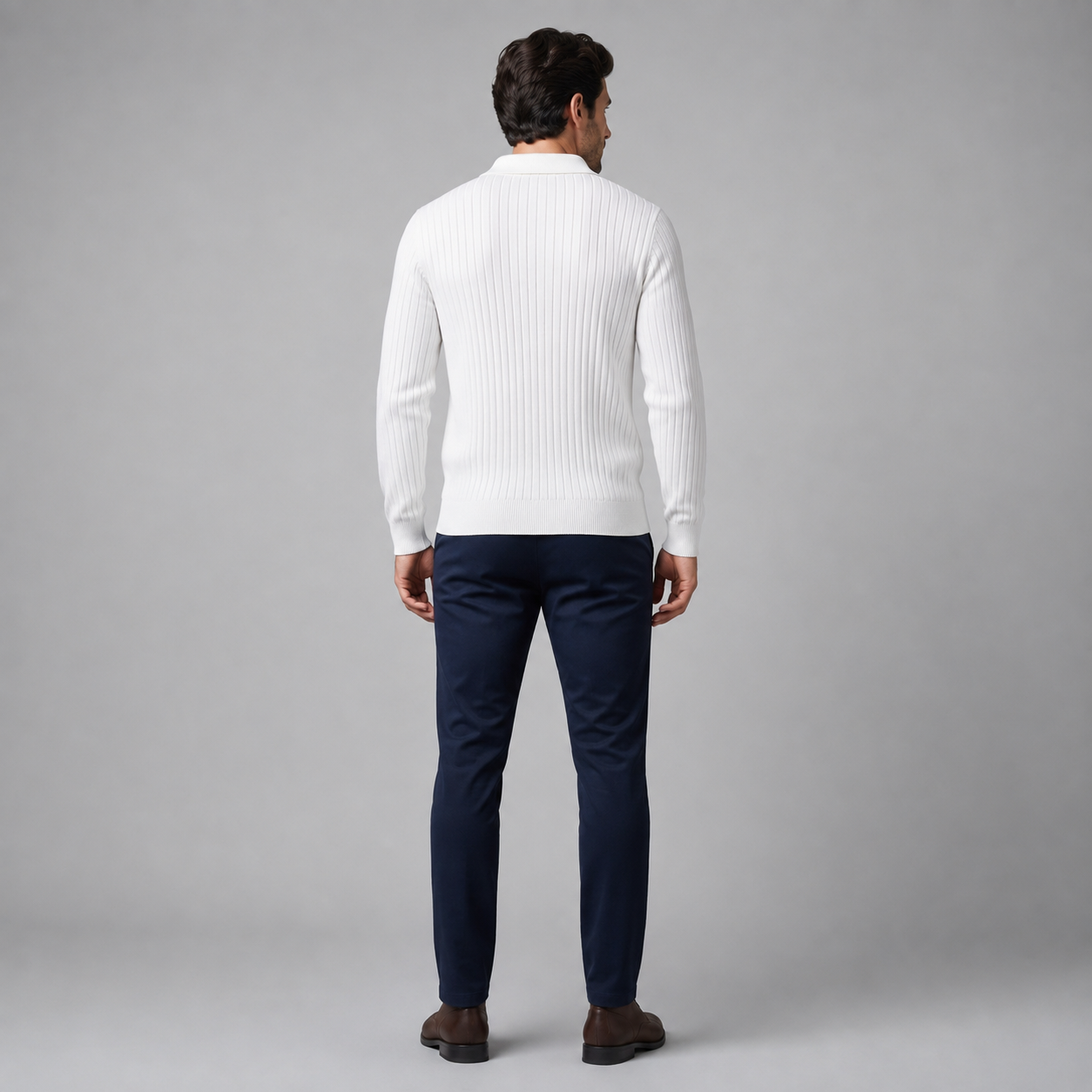 Men's Ribbed Knit Polo Sweater