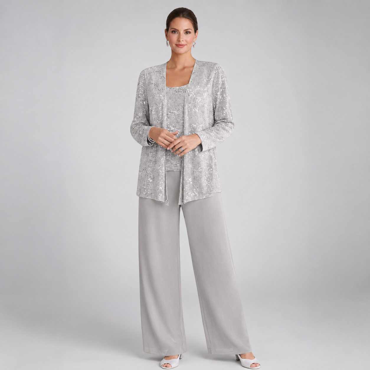 Women's Sequin Three-Piece Wide-Leg Trouser Set