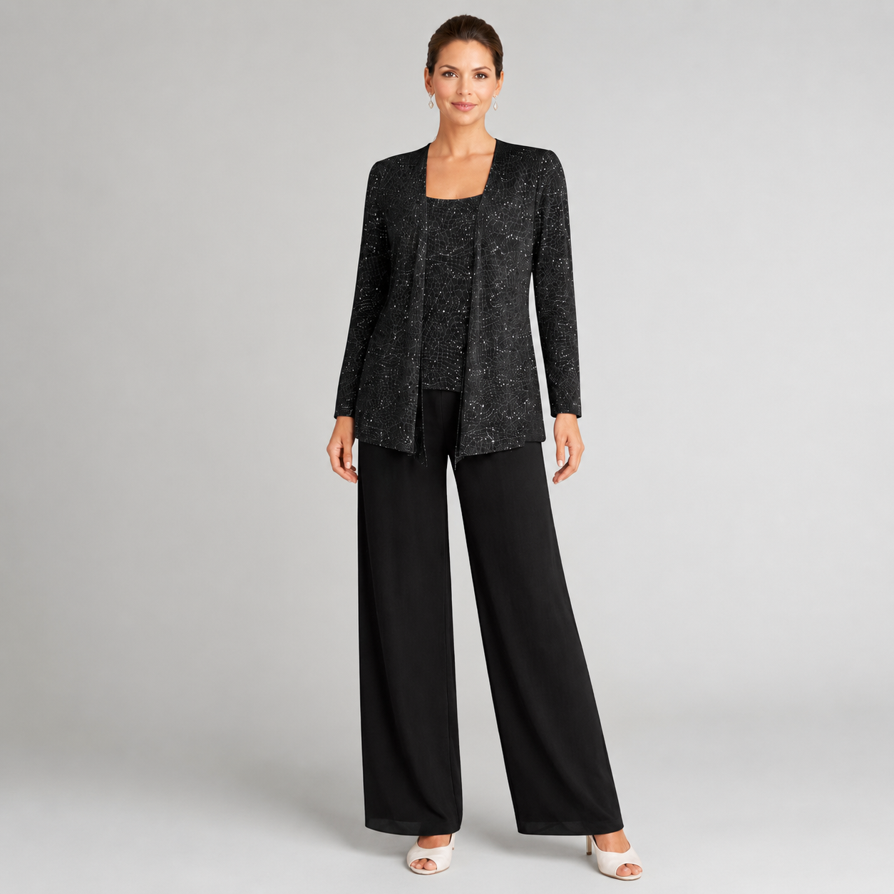 Women's Sequin Three-Piece Wide-Leg Trouser Set
