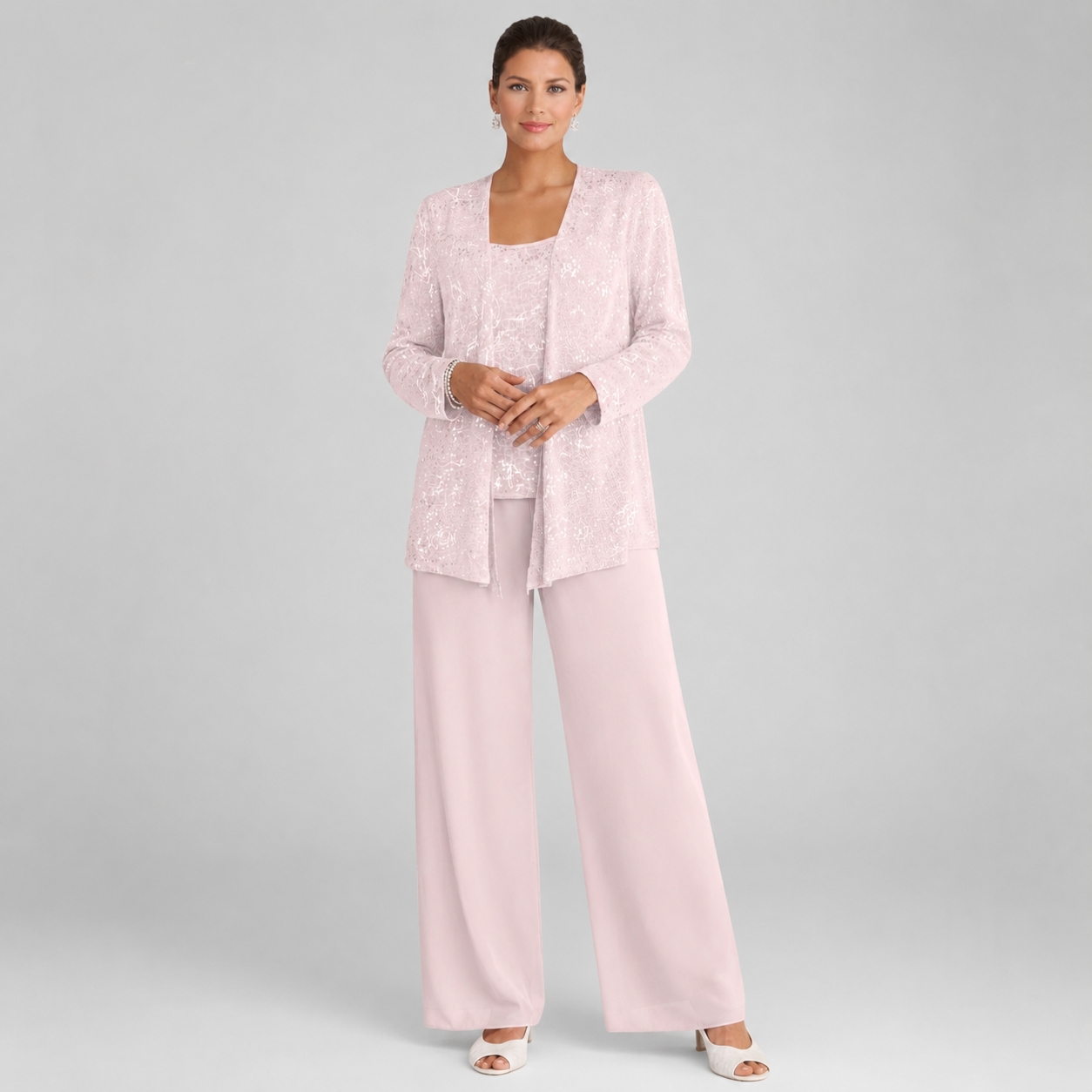Women's Sequin Three-Piece Wide-Leg Trouser Set