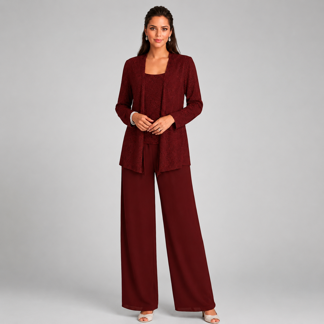Women's Sequin Three-Piece Wide-Leg Trouser Set