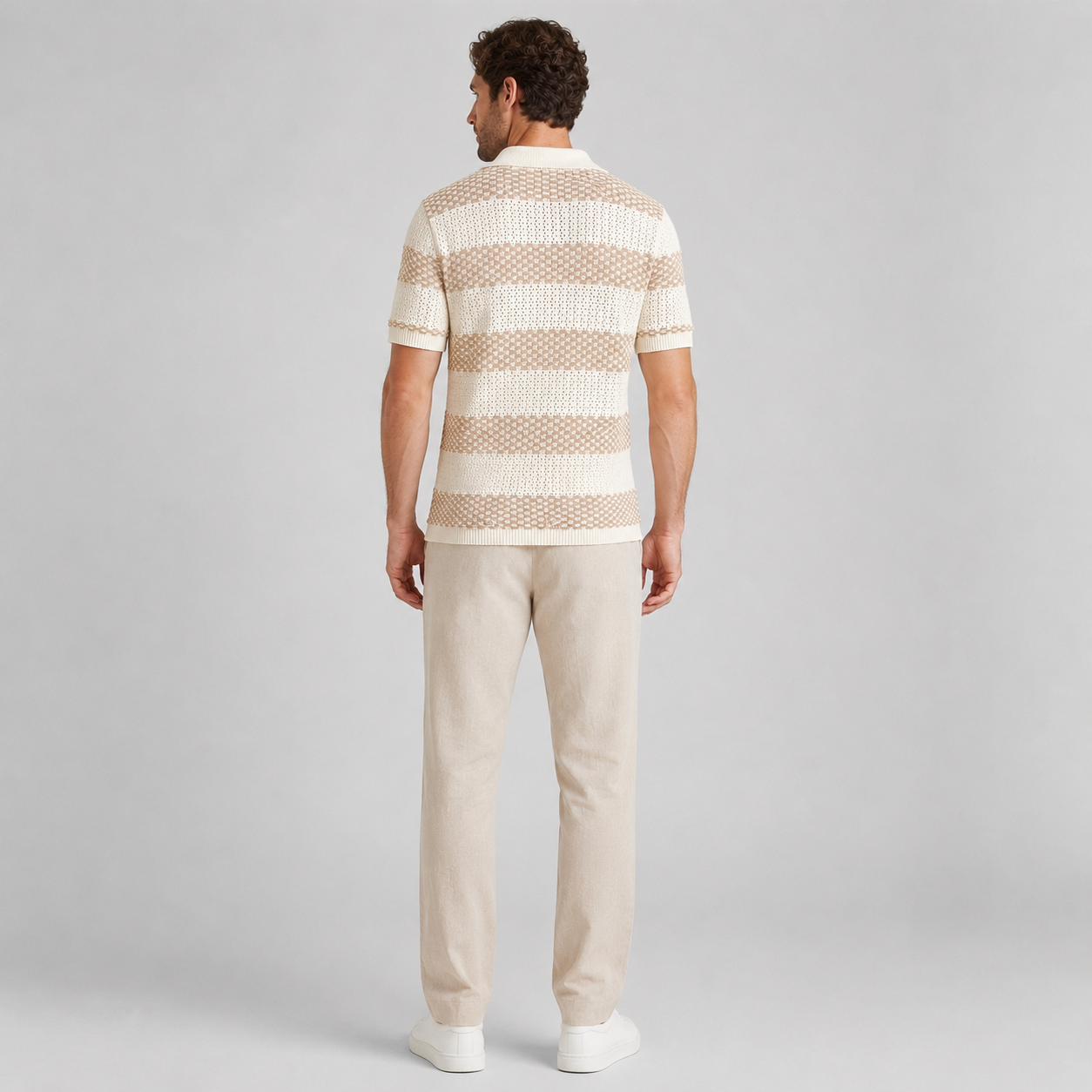 Men’s Striped Contrast Knit Polo Shirt