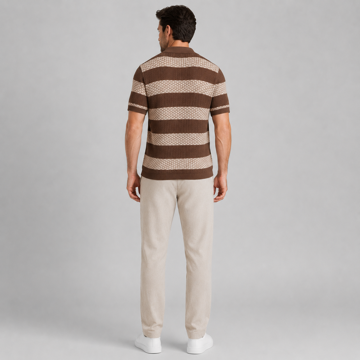 Men’s Striped Contrast Knit Polo Shirt