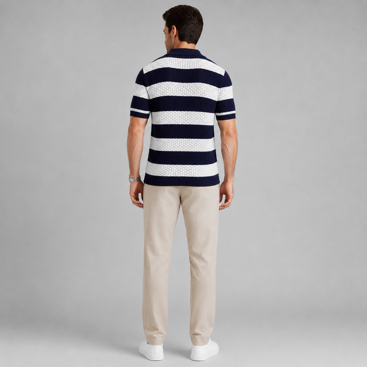 Men’s Striped Contrast Knit Polo Shirt