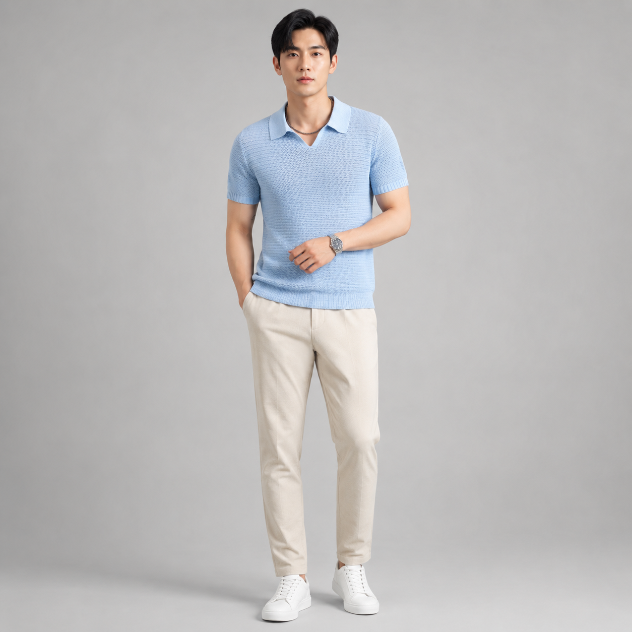 Men’s Short Sleeve Knit V-Neck Polo Shirt