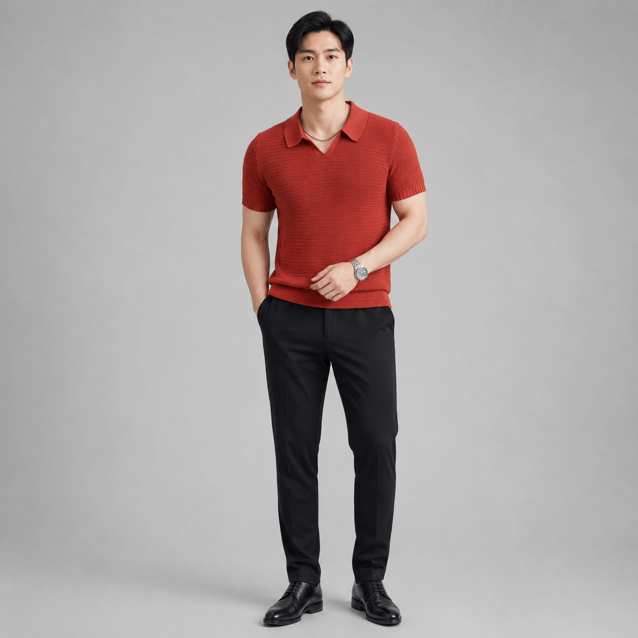 Men’s Short Sleeve Knit V-Neck Polo Shirt