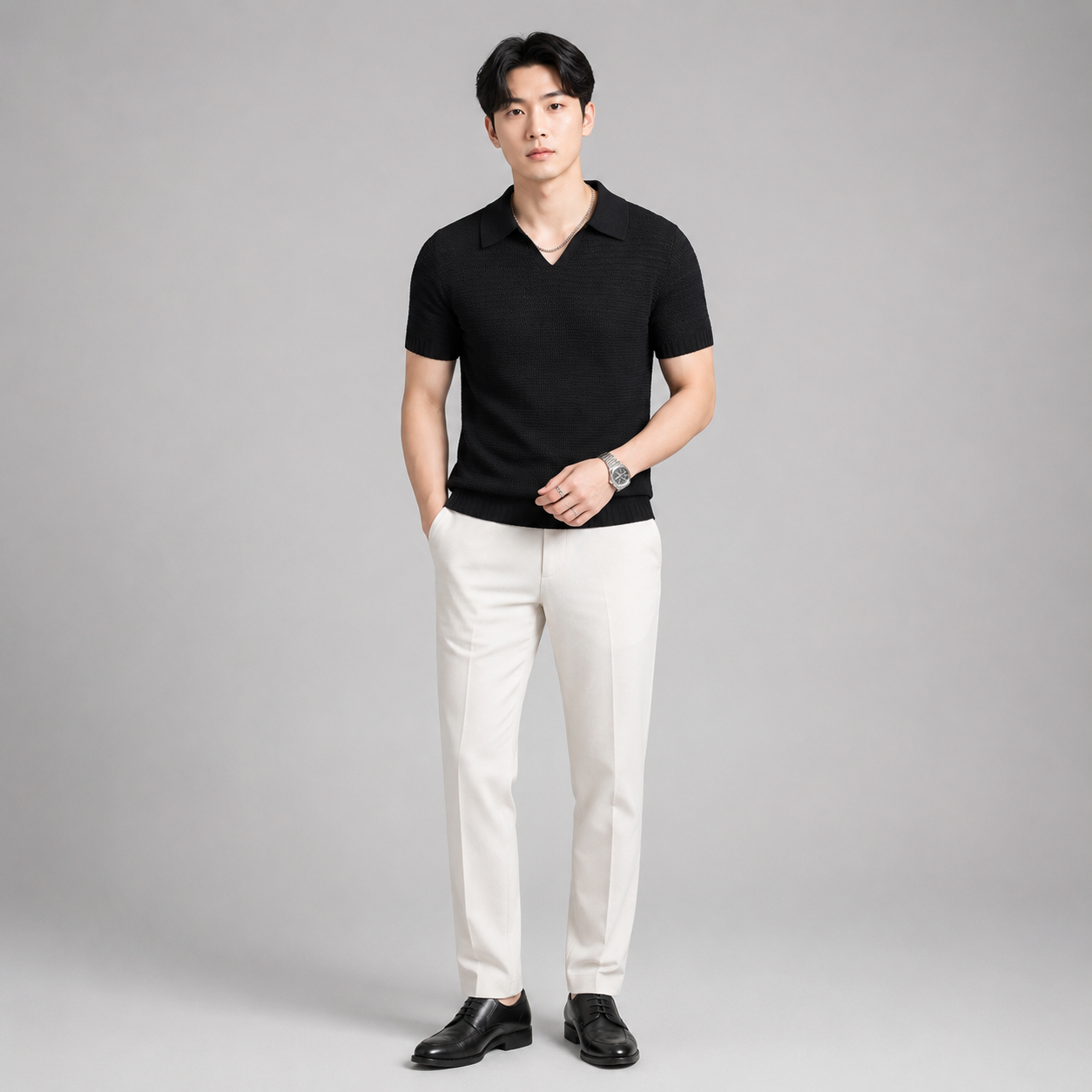 Men’s Short Sleeve Knit V-Neck Polo Shirt