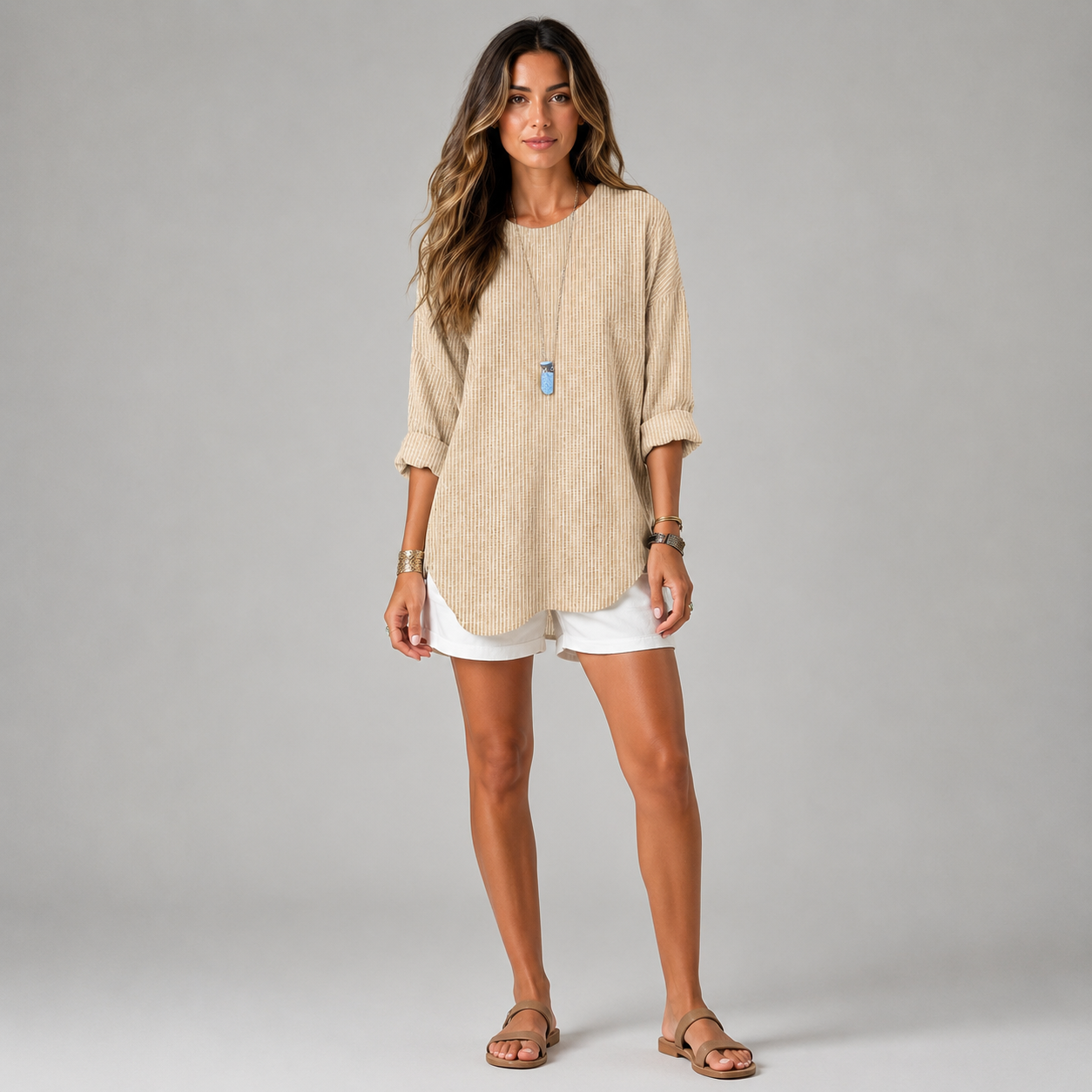 Women's Relaxed Long-Sleeve Crew Neck Blouse