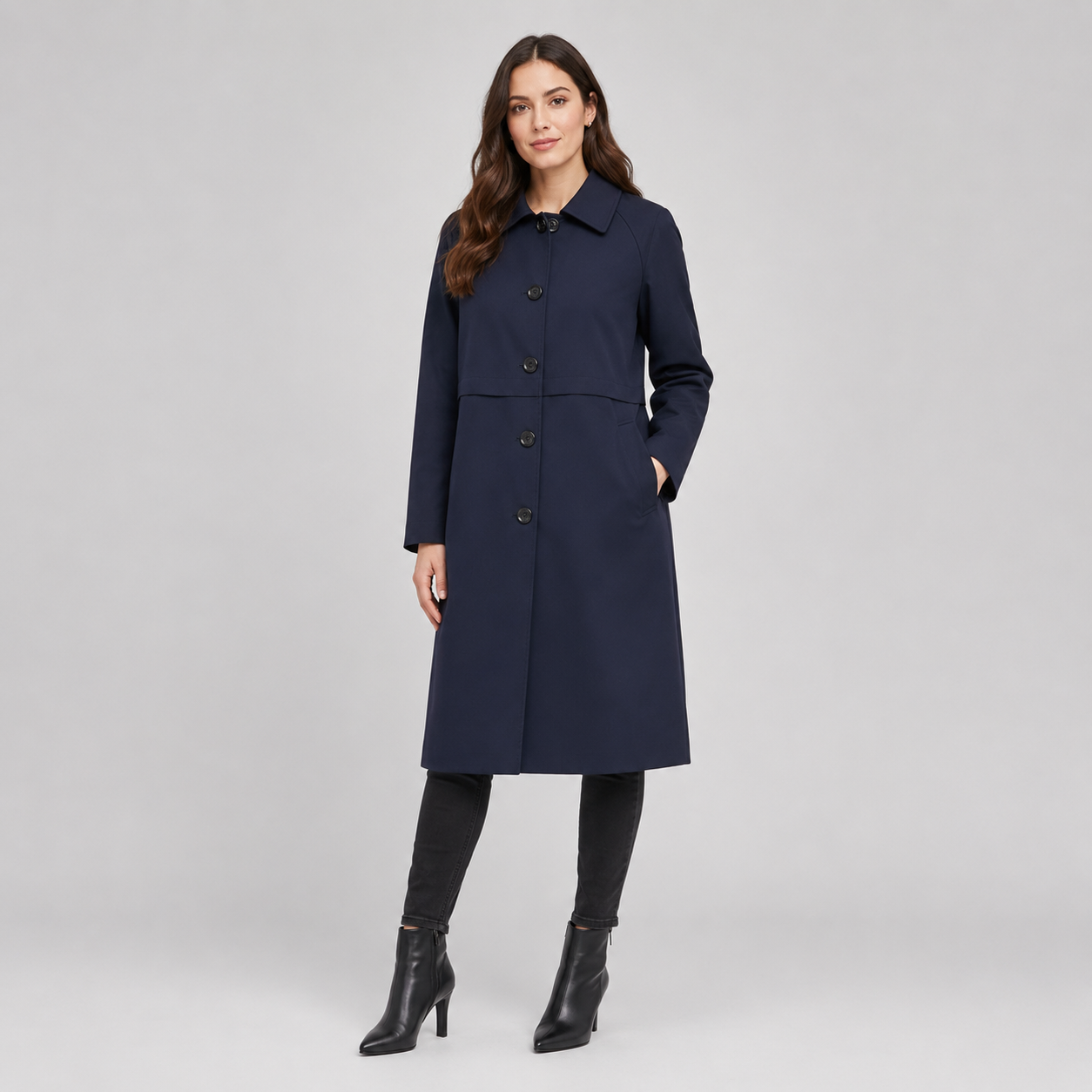 Women's Mid-Length Wool-Blend Double-Breasted Trench Coat