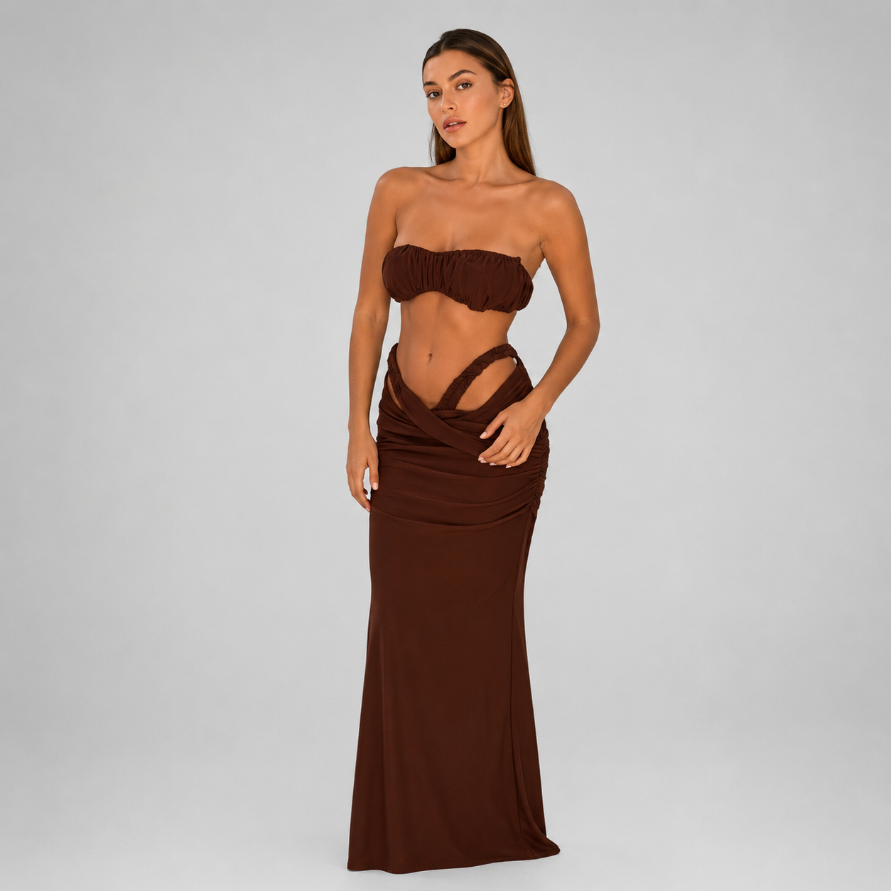 Women’s Ruched Bandeau Bikini & Maxi Skirt Set