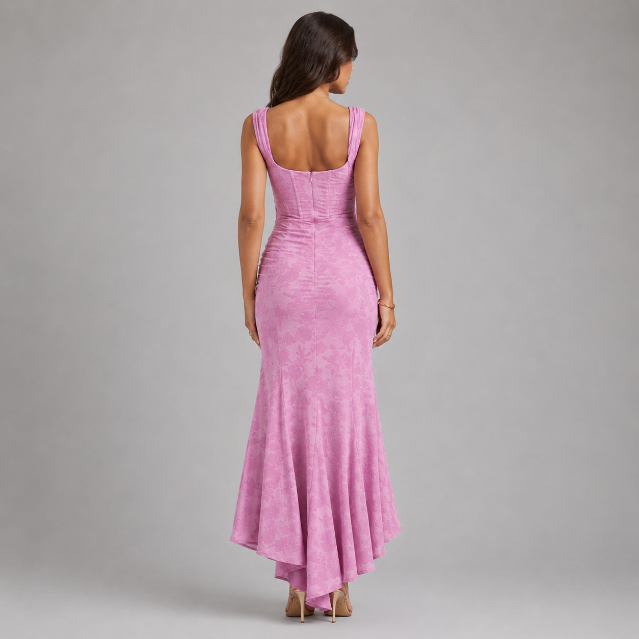 Women’s Floral Corset Maxi Dress with Asymmetrical Hem