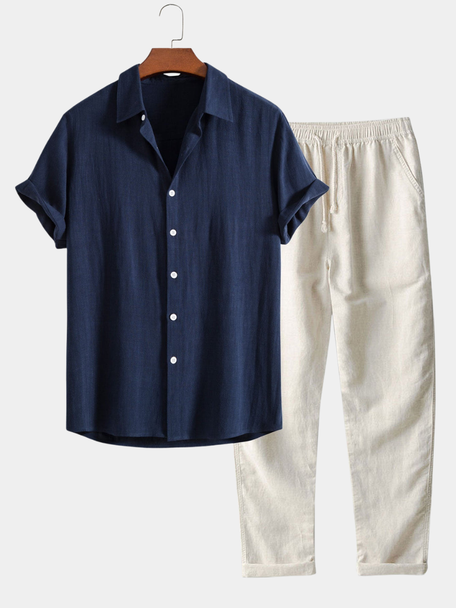 Men's Stand Collar Shirt Trousers Co-ord Set Summer