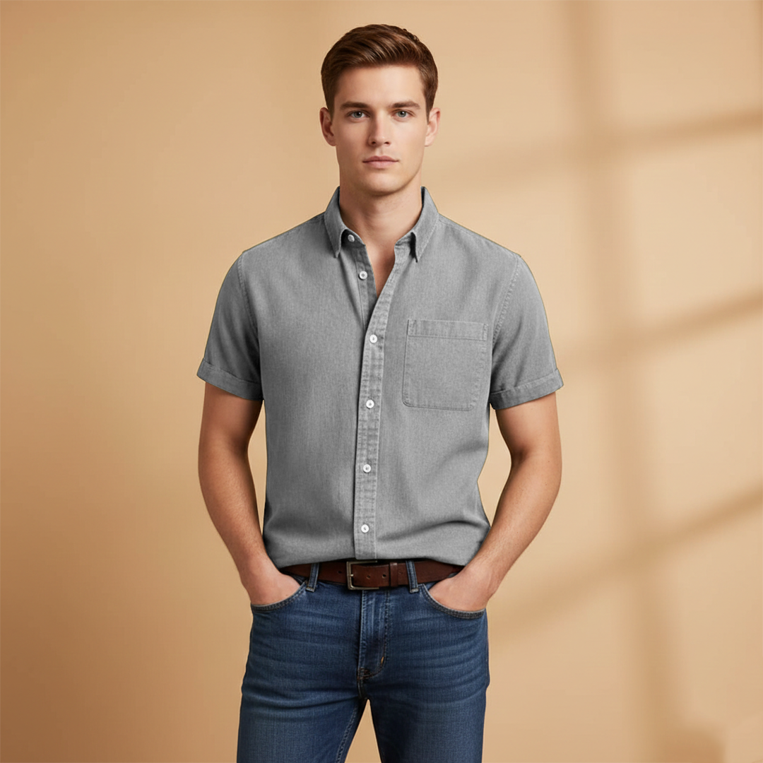 Men's Short Sleeve Shirt with Chest Pocket Summer