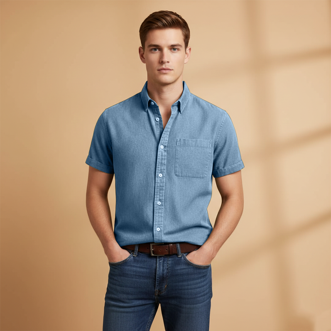 Men's Short Sleeve Shirt with Chest Pocket Summer