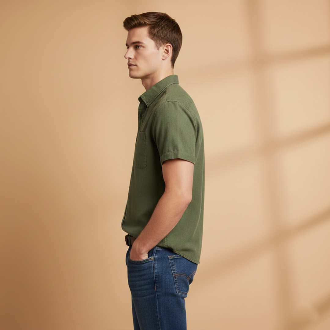 Men's Short Sleeve Shirt with Chest Pocket Summer