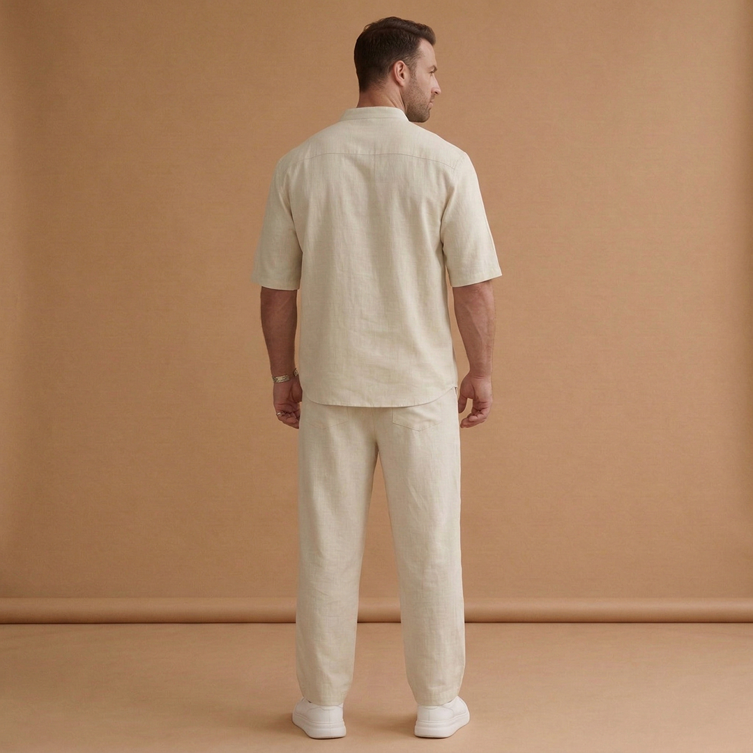 Men's Two Piece Short Sleeve Shirt and Trousers Set Summer